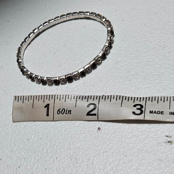 Vintage Elegant Rhinestone Tennis Bracelet  Silver Tone Black Clear Stones Women - Picture 3 of 3